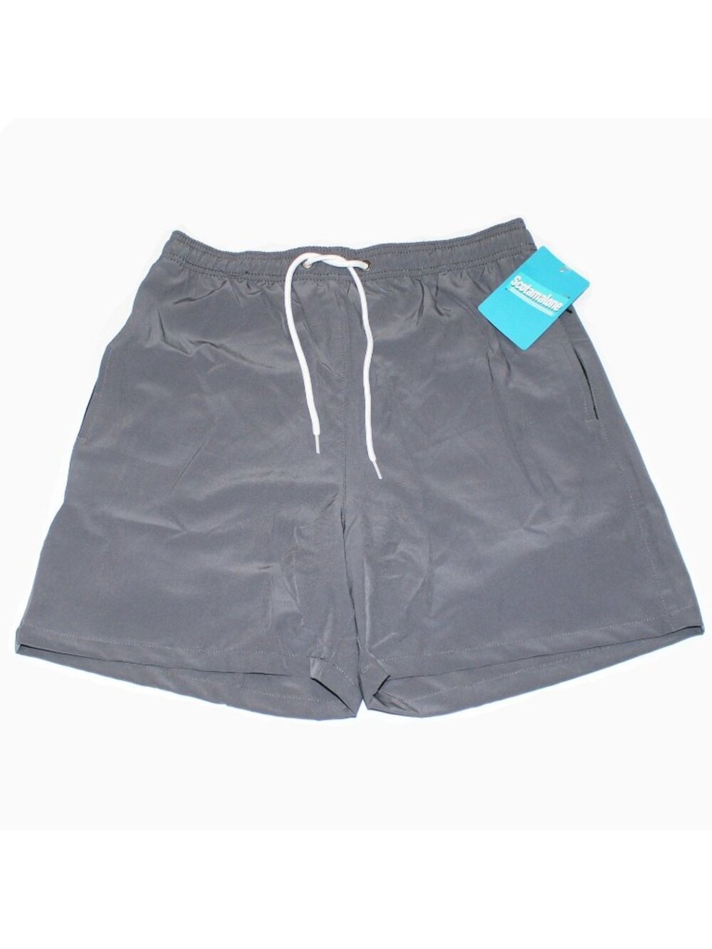 Men's Swim Trunks Shorts Quick Dry 5" Lining Gray Solid Zipper Pocket Small